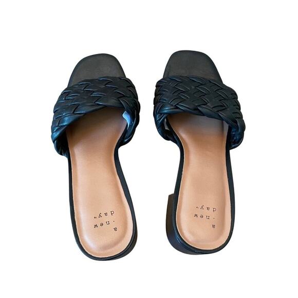 A New Day Black Braided Heeled Sandals Size 8 - 3” Block Heel - Picture 5 of 7